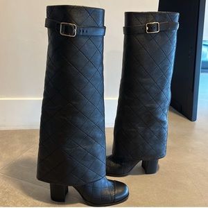 Chanel quilted knee boots